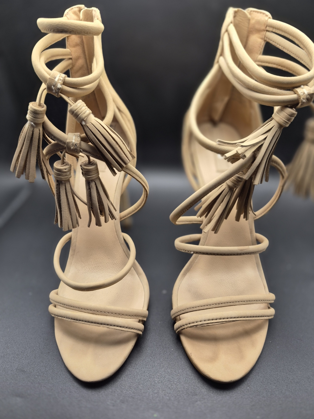 Aldo Tan Tassel Zip Up Back High Heel Sandals